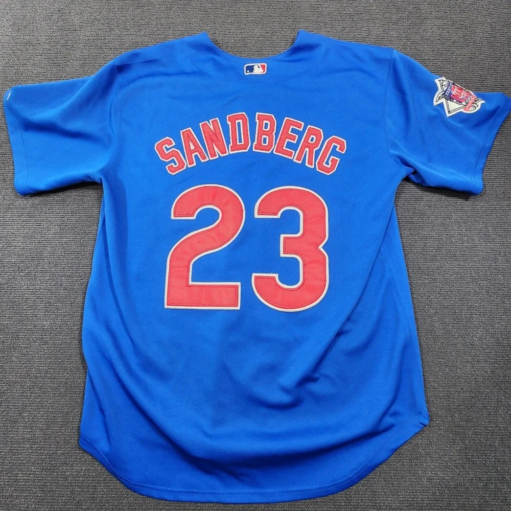 Majestic Ryne Sandberg #23 Chicago Cubs Baseball Jersey Mens Sz52 Blue Retro